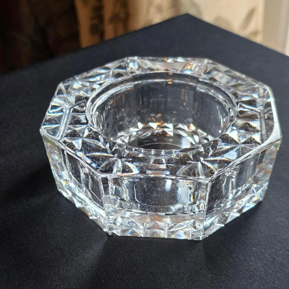 Vintage French‎ Crystal Octagon Diamond Cut Trinket Dish Tea Light Candle Holder